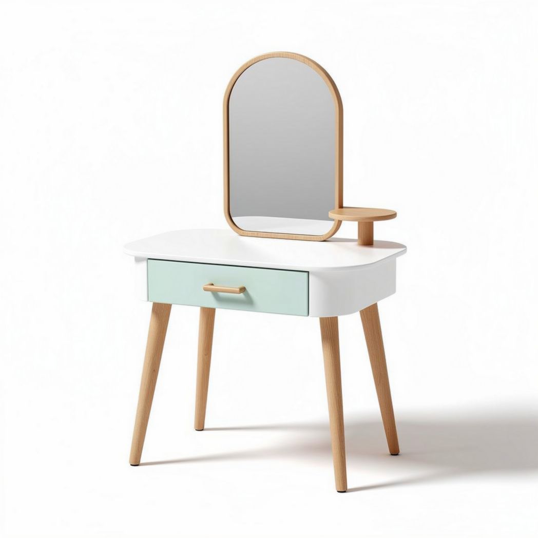 Coiffeuse en bois avec miroir ovale et tiroir 90 x 40 x 135cm