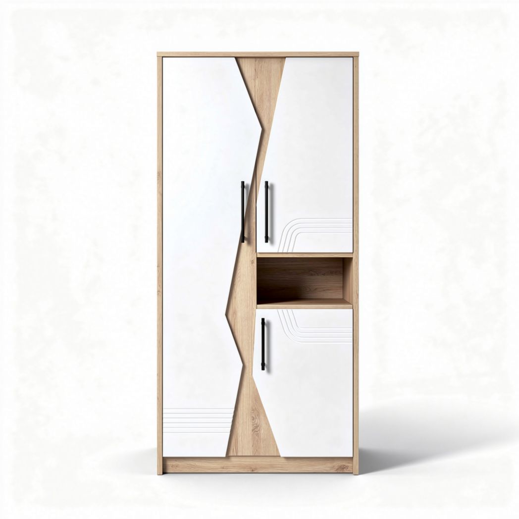 Armoire moderne en bois et panneaux blancs 180 x 80 x 40cm pour rangement