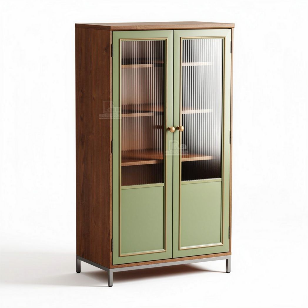 Armoire en bois avec portes vitrées 80 x 40 x 160cm couleur verte et marron