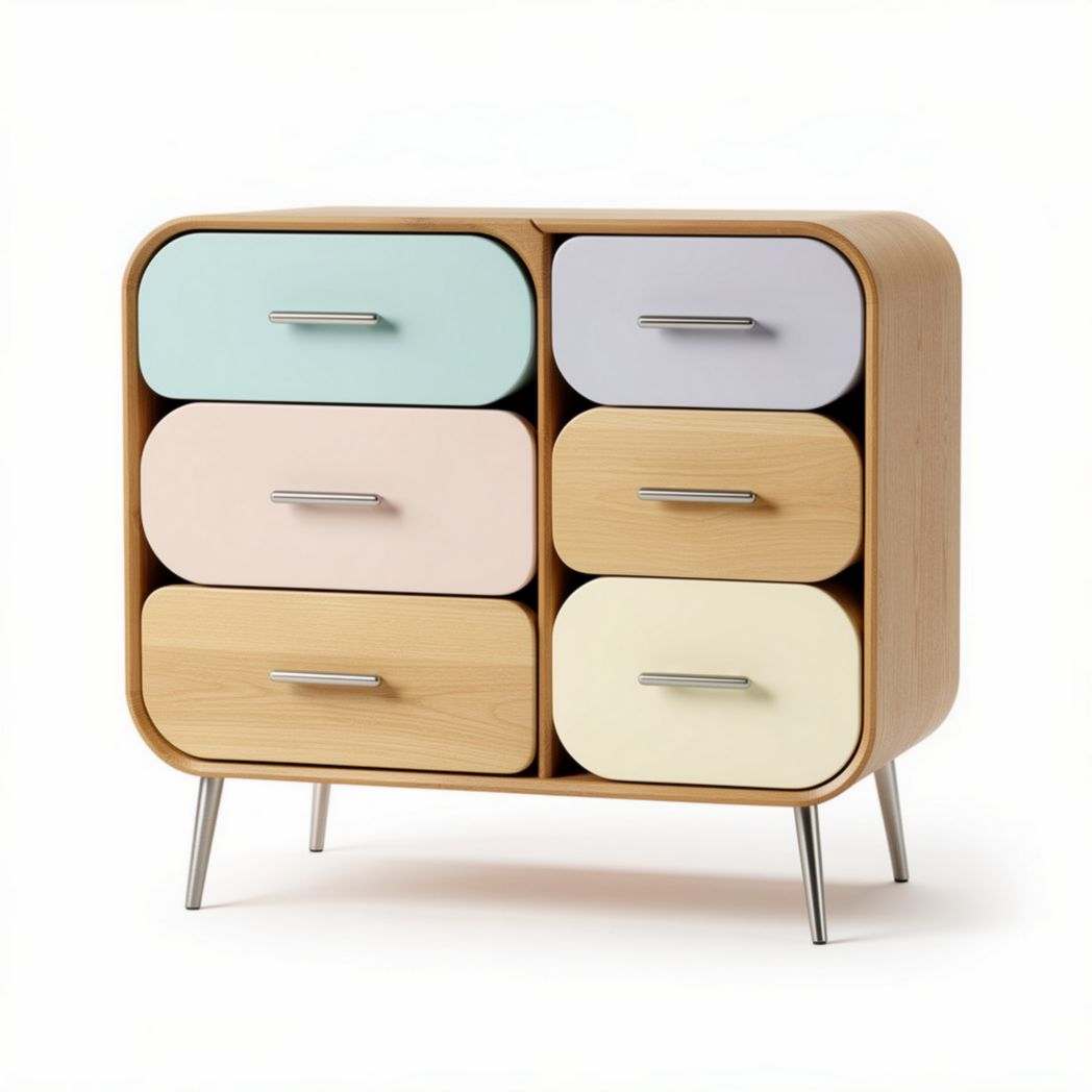 Commode en bois avec tiroirs colorés pour rangement moderne 60 x 35 x 70cm