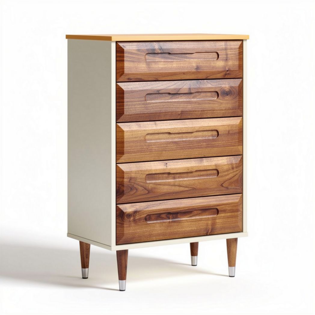 Commode en bois de pin avec cinq tiroirs et dessus en contreplaqué 40 x 30 x 80cm