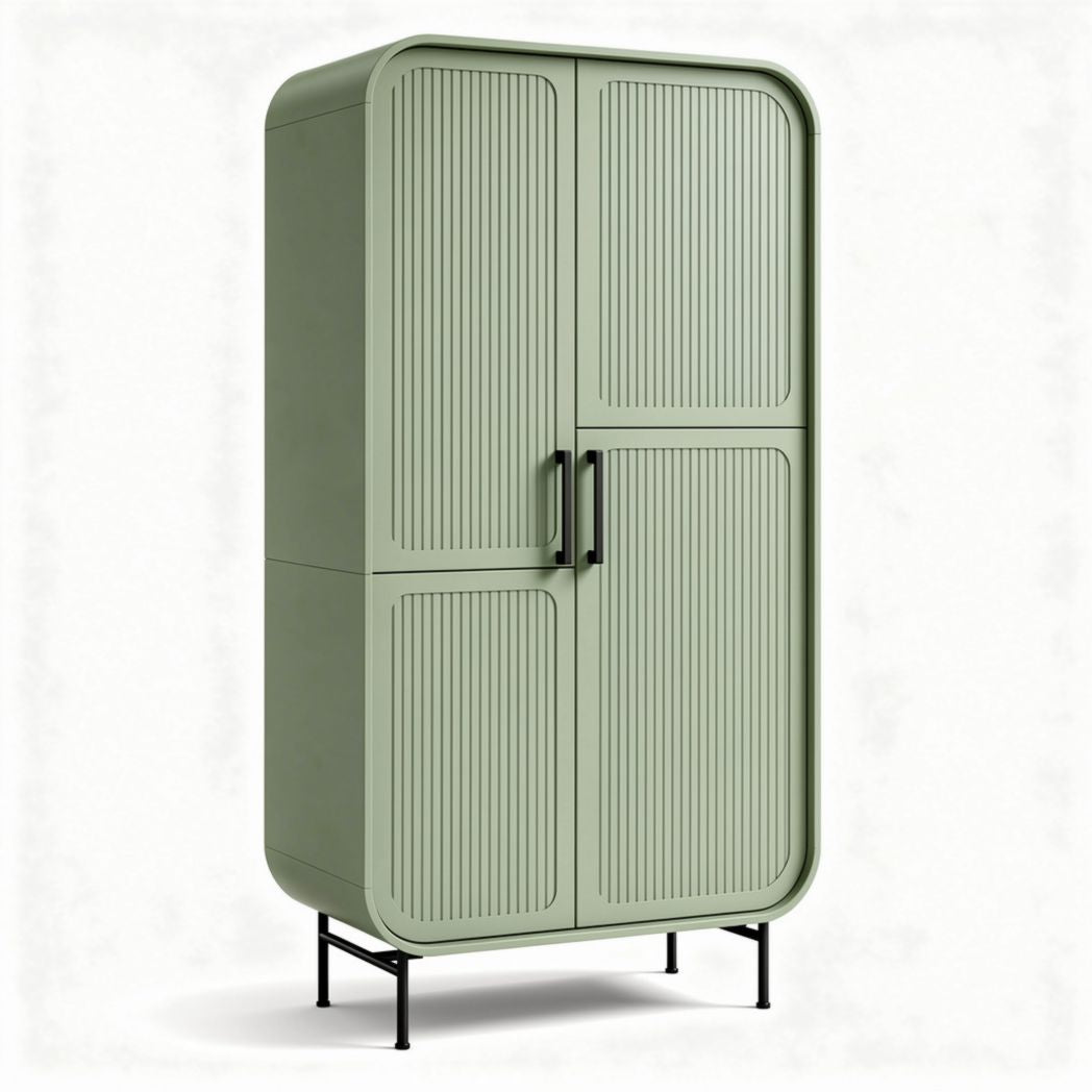 Armoire en plastique vert avec portes battantes et pieds en métal 180 x 90 x 40cm