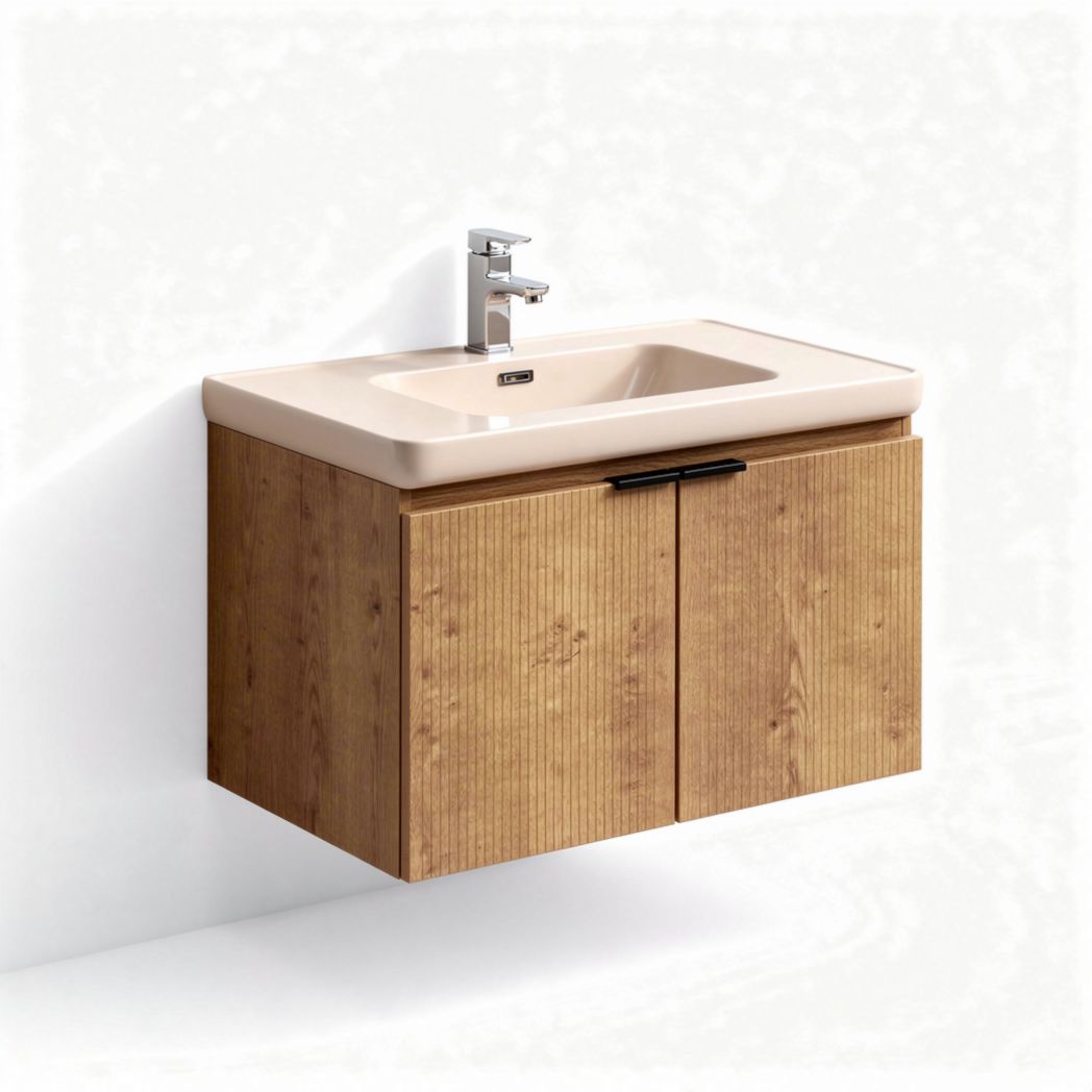 Meuble sous lavabo en bois avec vasque en céramique 80 x 50 x 30cm