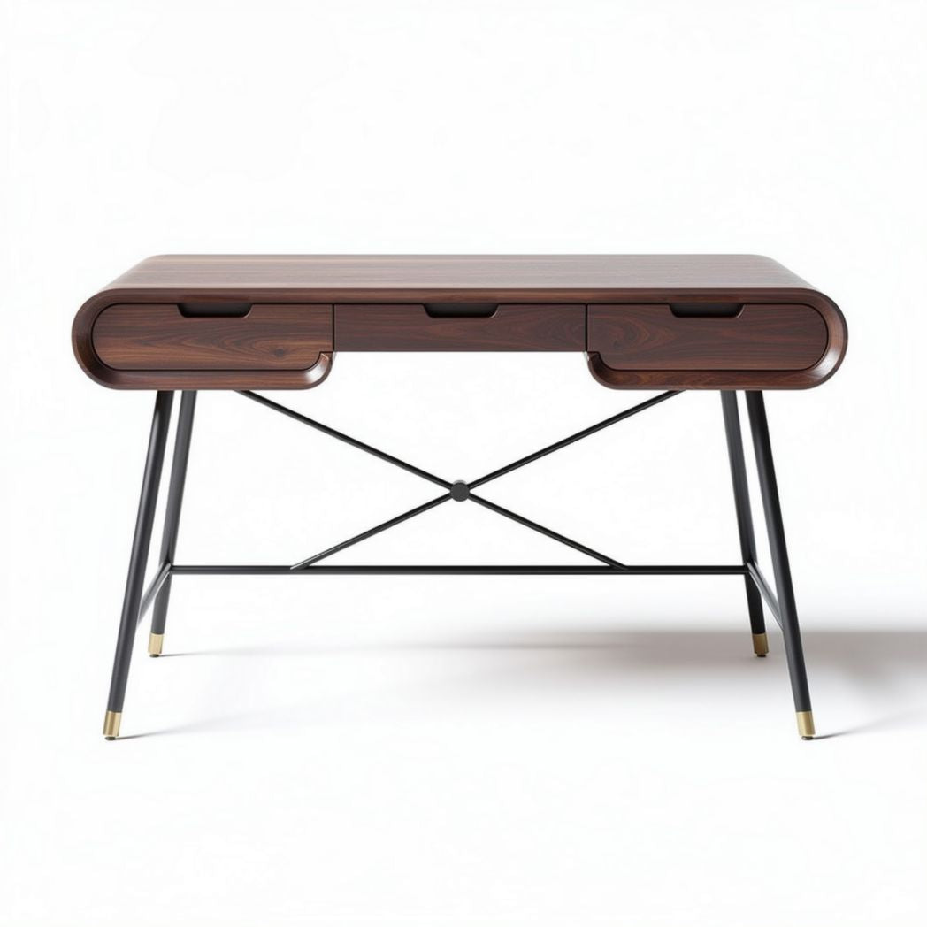 Bureau en bois avec trois tiroirs et pieds en métal noir 120 x 60 x 75cm